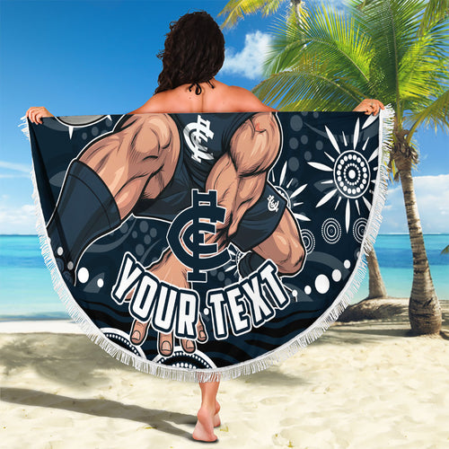 Personalized Carlton Blues Rugby Beach Blanket Aboriginal Dot Art - Dreamtime Football Mascot