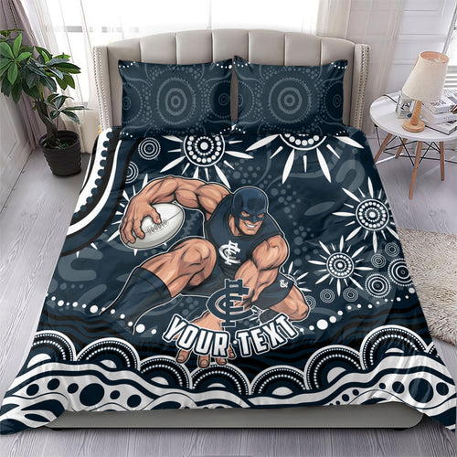 Personalized Carlton Blues Rugby Bedding Set Aboriginal Dot Art - Dreamtime Football Mascot
