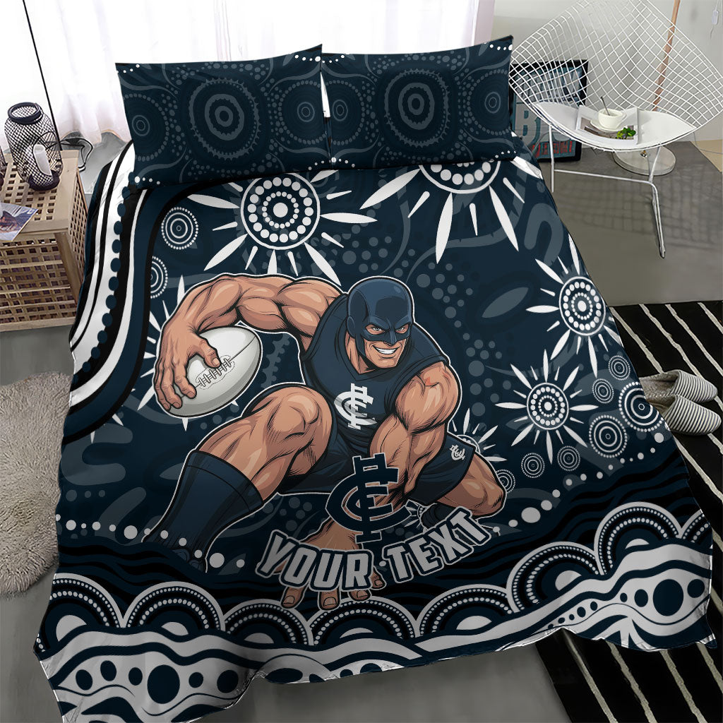 Personalized Carlton Blues Rugby Bedding Set Aboriginal Dot Art - Dreamtime Football Mascot