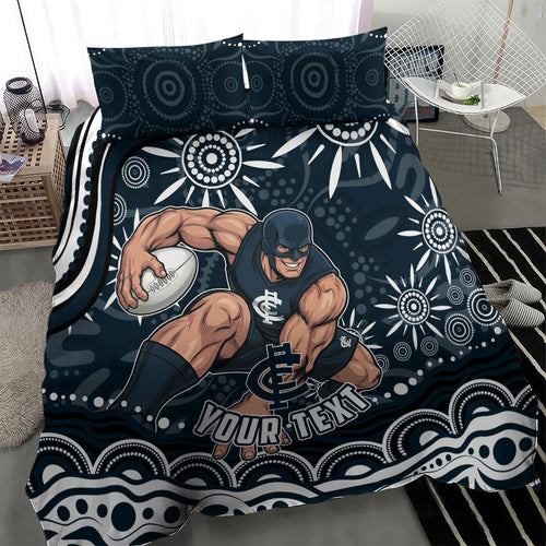 Personalized Carlton Blues Rugby Bedding Set Aboriginal Dot Art - Dreamtime Football Mascot