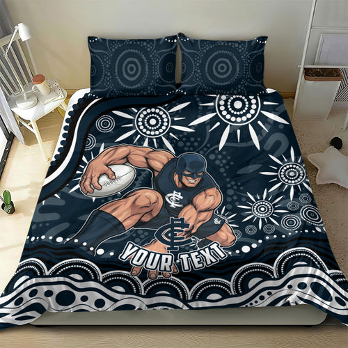 Personalized Carlton Blues Rugby Bedding Set Aboriginal Dot Art - Dreamtime Football Mascot