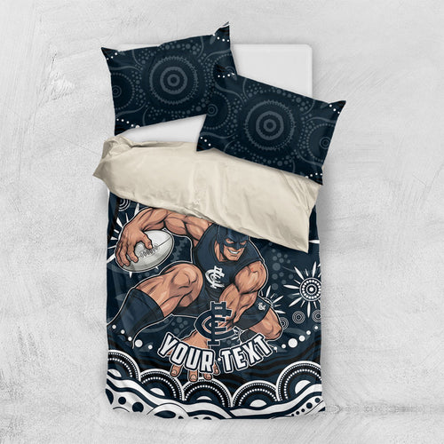 Personalized Carlton Blues Rugby Bedding Set Aboriginal Dot Art - Dreamtime Football Mascot