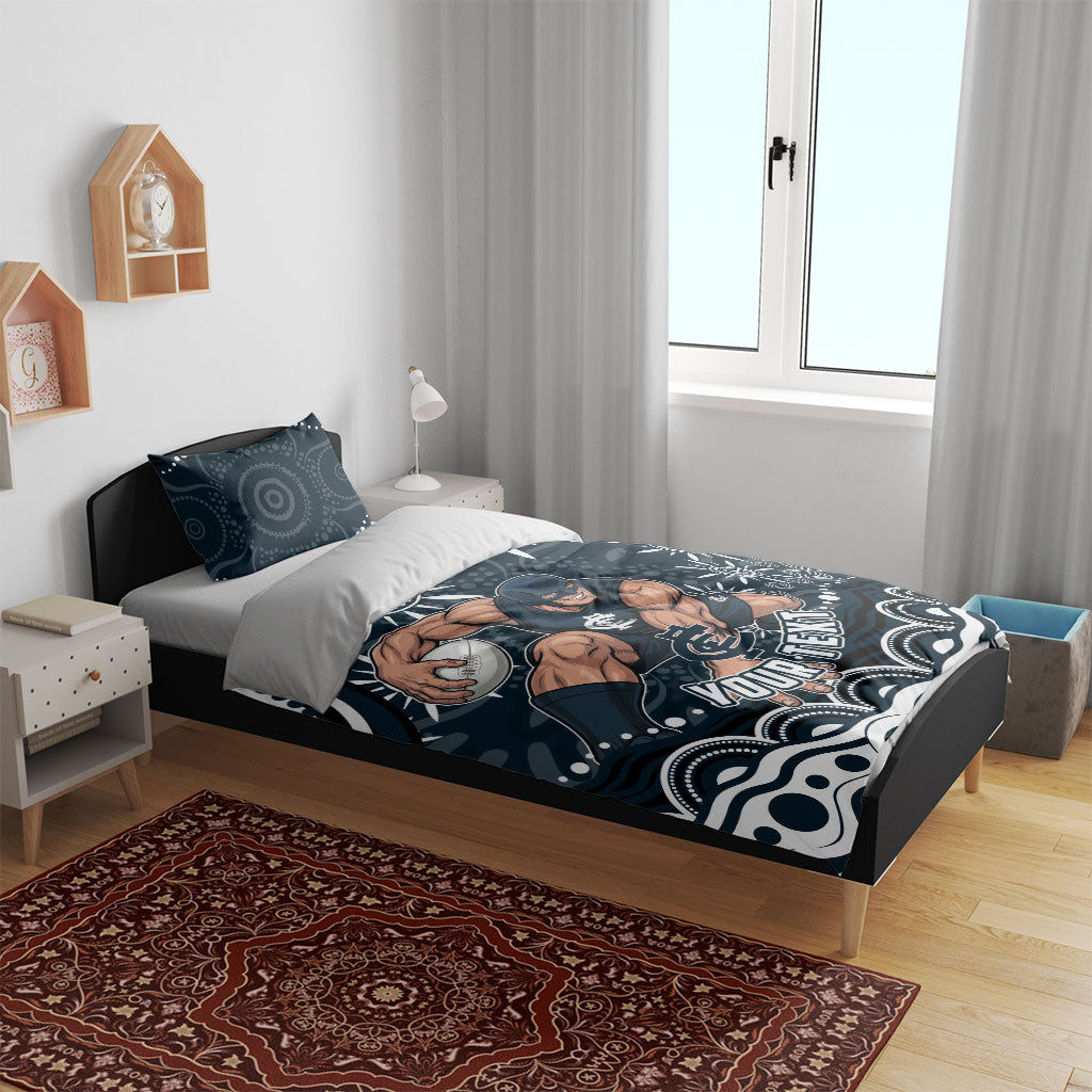 Personalized Carlton Blues Rugby Bedding Set Aboriginal Dot Art - Dreamtime Football Mascot
