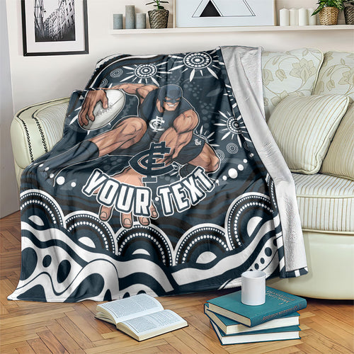 Personalized Carlton Blues Rugby Blanket Aboriginal Dot Art - Dreamtime Football Mascot