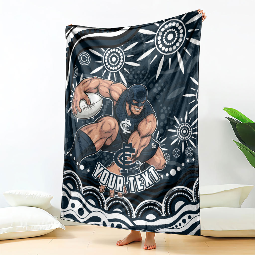 Personalized Carlton Blues Rugby Blanket Aboriginal Dot Art - Dreamtime Football Mascot