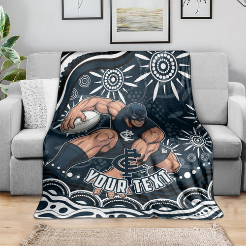 Personalized Carlton Blues Rugby Blanket Aboriginal Dot Art - Dreamtime Football Mascot