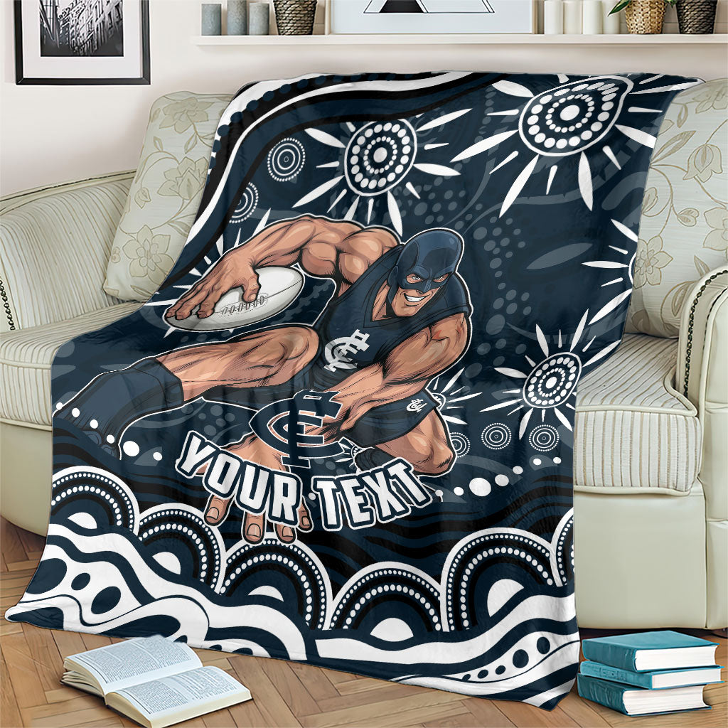 Personalized Carlton Blues Rugby Blanket Aboriginal Dot Art - Dreamtime Football Mascot