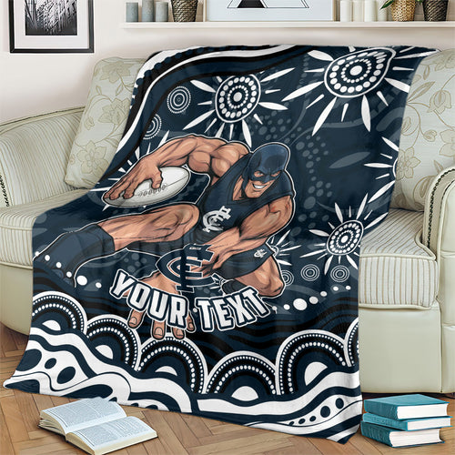 Personalized Carlton Blues Rugby Blanket Aboriginal Dot Art - Dreamtime Football Mascot