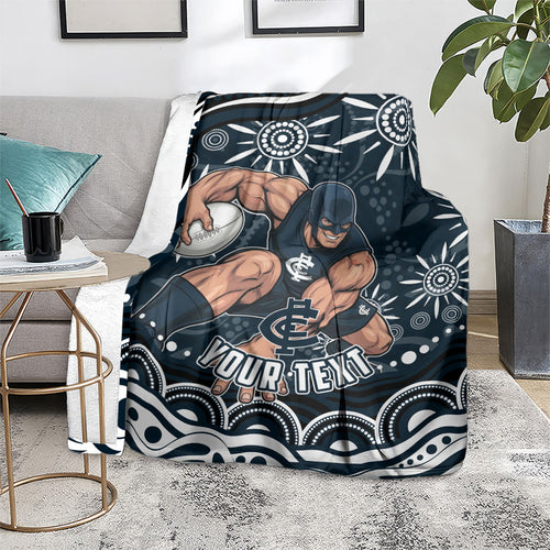 Personalized Carlton Blues Rugby Blanket Aboriginal Dot Art - Dreamtime Football Mascot