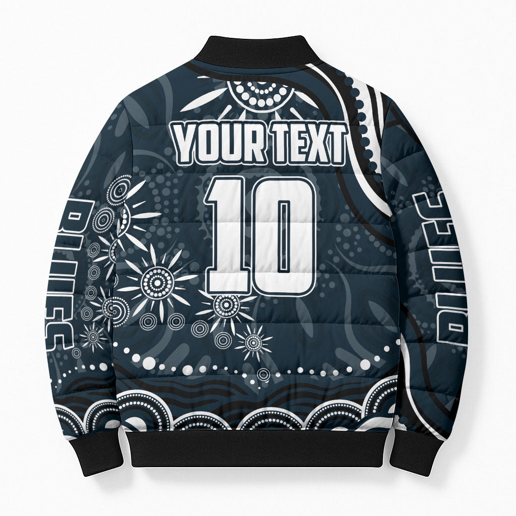 Personalized Carlton Blues Rugby Bomber Puffer Jacket Aboriginal Dot Art - Dreamtime Football Mascot