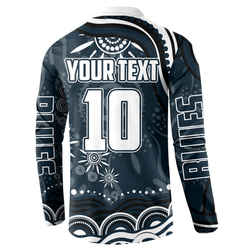 Personalized Carlton Blues Rugby Button Sweatshirt Aboriginal Dot Art - Dreamtime Football Mascot