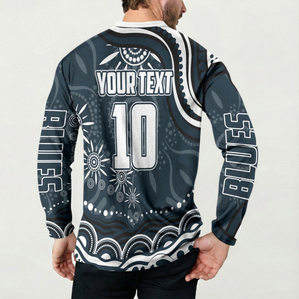 Personalized Carlton Blues Rugby Button Sweatshirt Aboriginal Dot Art - Dreamtime Football Mascot