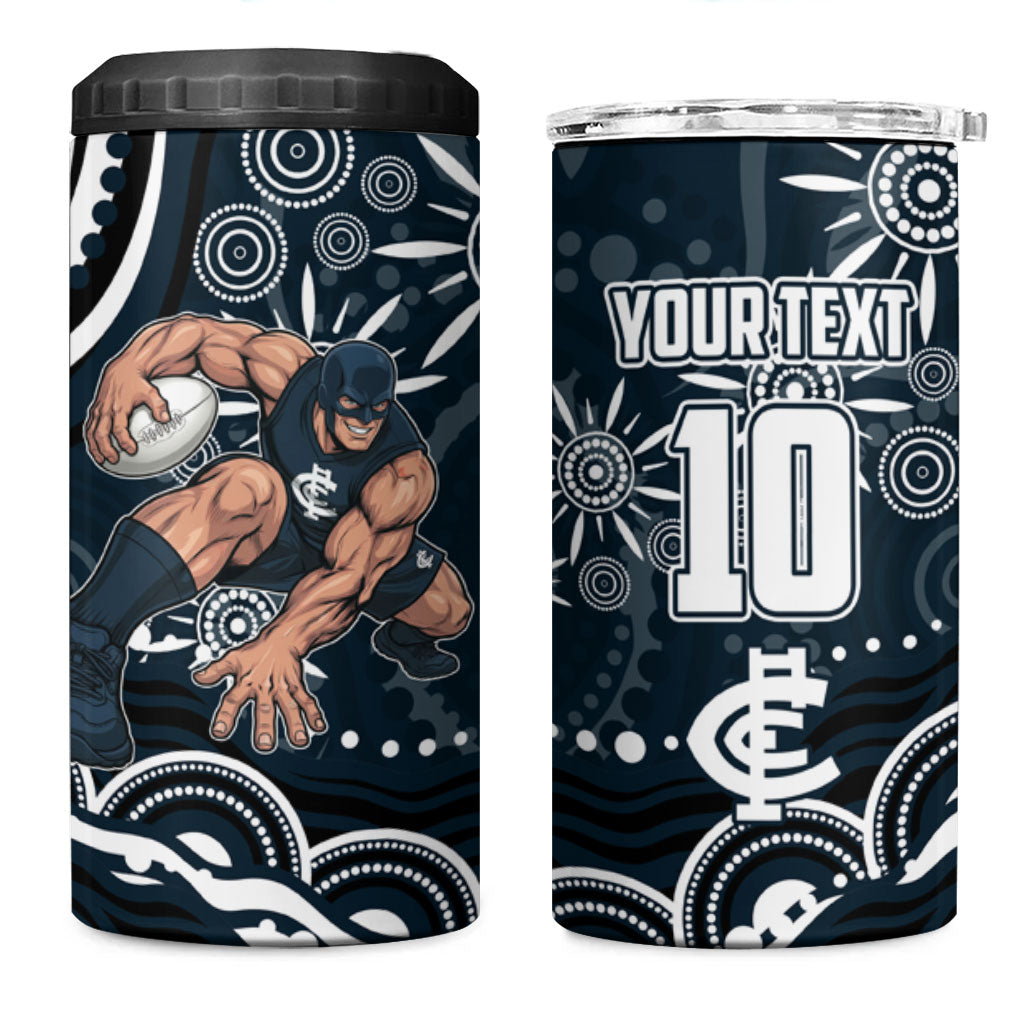 Personalized Carlton Blues Rugby 4 in 1 Can Cooler Tumbler Aboriginal Dot Art - Dreamtime Football Mascot