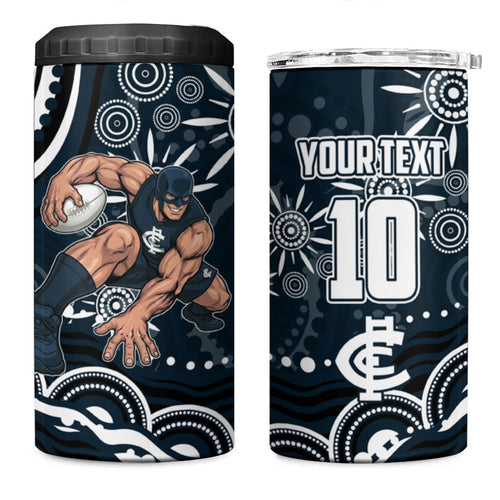 Personalized Carlton Blues Rugby 4 in 1 Can Cooler Tumbler Aboriginal Dot Art - Dreamtime Football Mascot