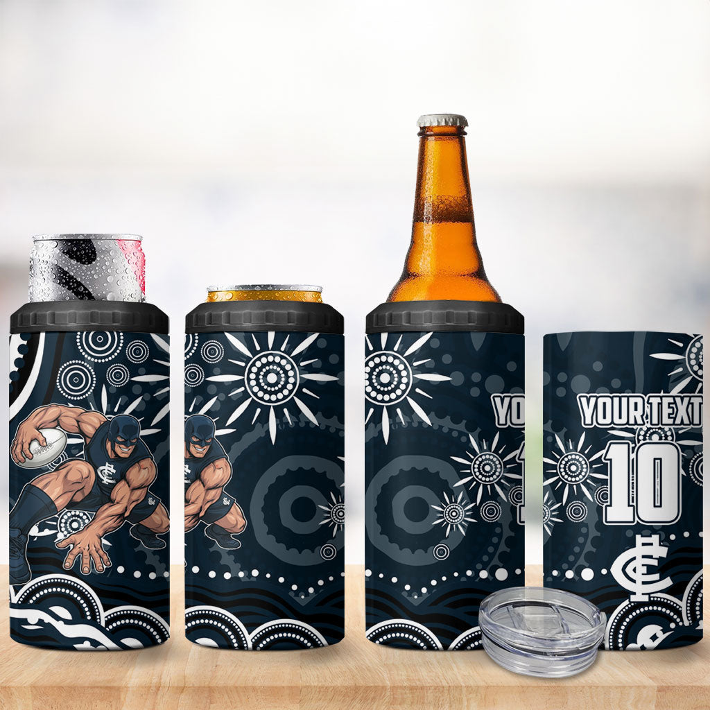 Personalized Carlton Blues Rugby 4 in 1 Can Cooler Tumbler Aboriginal Dot Art - Dreamtime Football Mascot