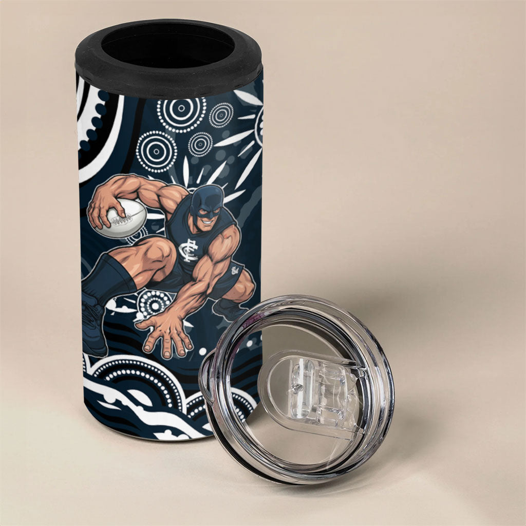 Personalized Carlton Blues Rugby 4 in 1 Can Cooler Tumbler Aboriginal Dot Art - Dreamtime Football Mascot
