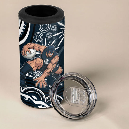 Personalized Carlton Blues Rugby 4 in 1 Can Cooler Tumbler Aboriginal Dot Art - Dreamtime Football Mascot