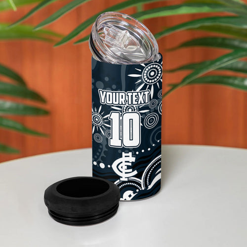Personalized Carlton Blues Rugby 4 in 1 Can Cooler Tumbler Aboriginal Dot Art - Dreamtime Football Mascot