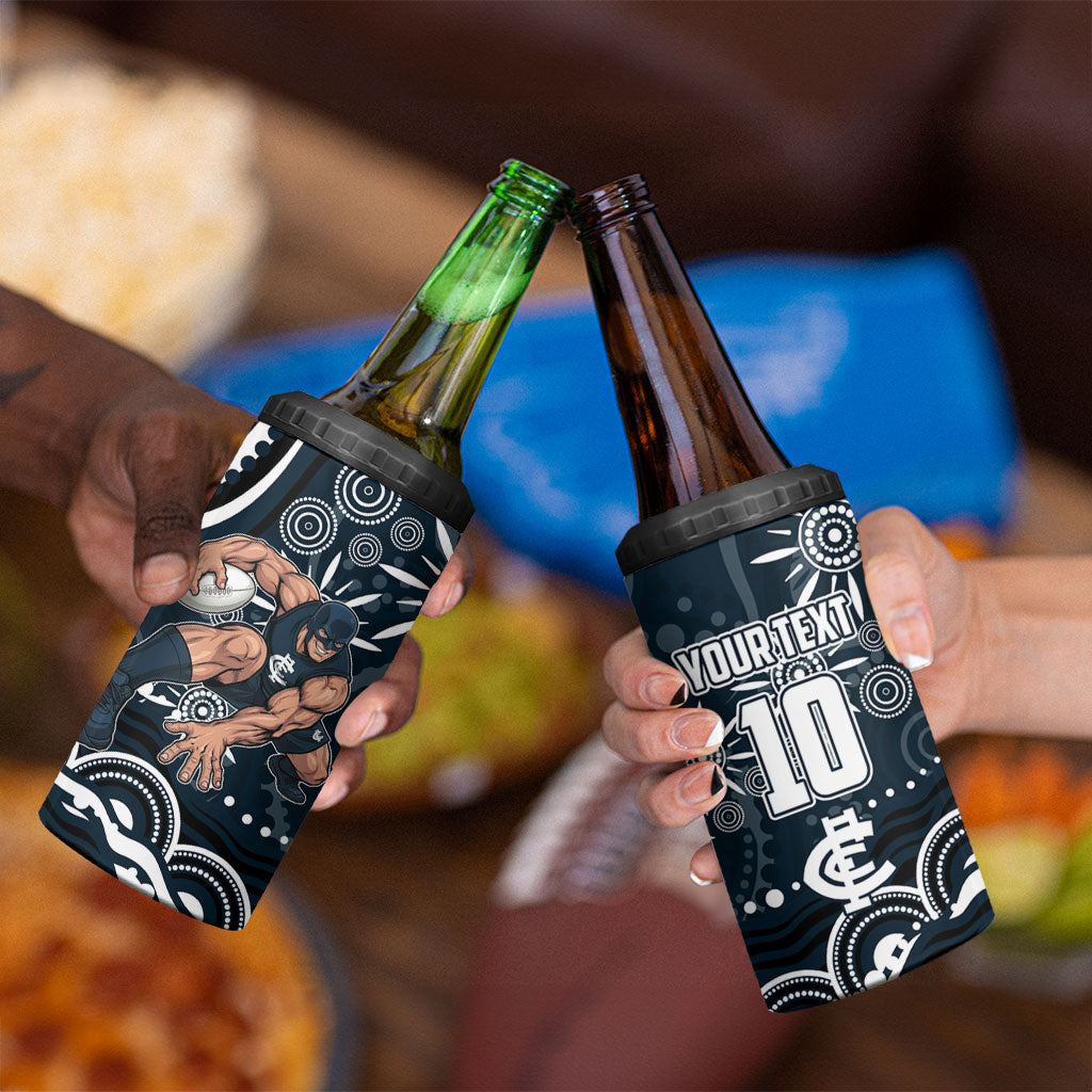 Personalized Carlton Blues Rugby 4 in 1 Can Cooler Tumbler Aboriginal Dot Art - Dreamtime Football Mascot