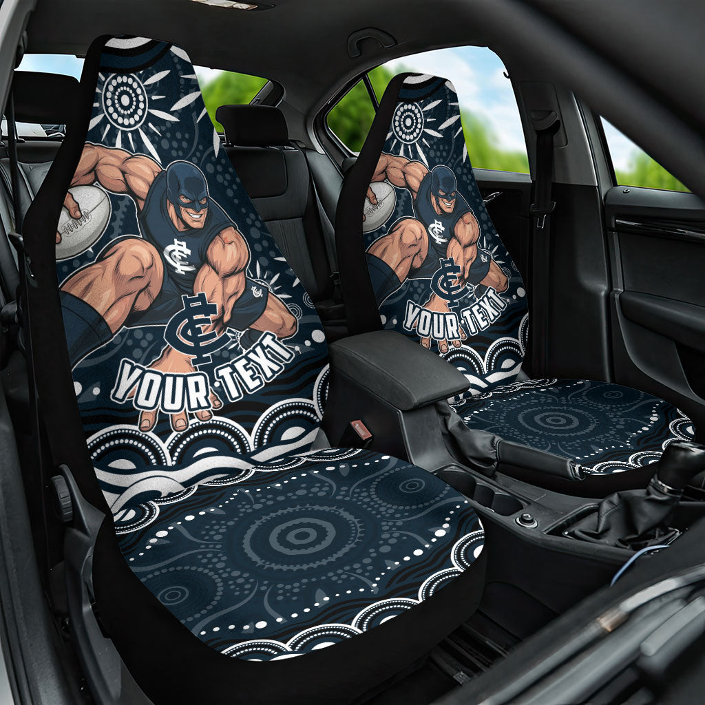 Personalized Carlton Blues Rugby Car Seat Cover Aboriginal Dot Art - Dreamtime Football Mascot