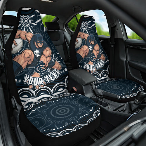 Personalized Carlton Blues Rugby Car Seat Cover Aboriginal Dot Art - Dreamtime Football Mascot