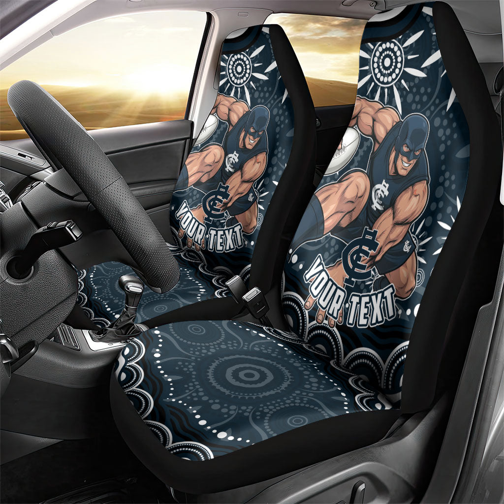 Personalized Carlton Blues Rugby Car Seat Cover Aboriginal Dot Art - Dreamtime Football Mascot