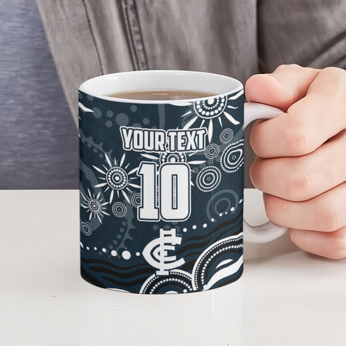 Personalized Carlton Blues Rugby Ceramic Mug Aboriginal Dot Art - Dreamtime Football Mascot
