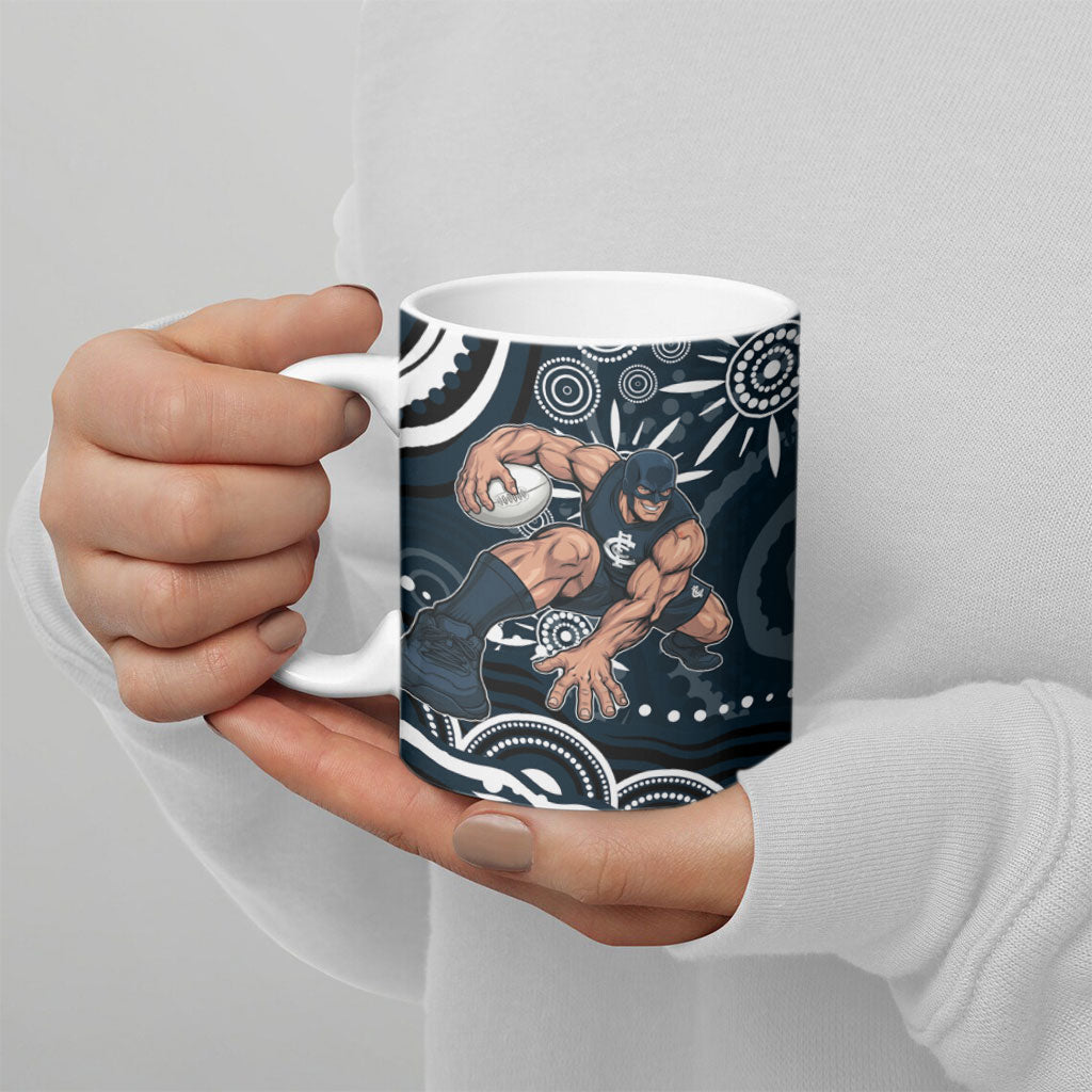 Personalized Carlton Blues Rugby Ceramic Mug Aboriginal Dot Art - Dreamtime Football Mascot