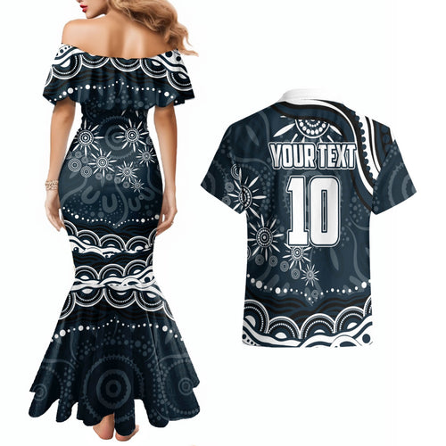 Personalized Carlton Blues Rugby Couples Matching Mermaid Dress and Hawaiian Shirt Aboriginal Dot Art - Dreamtime Football Mascot