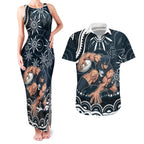 Personalized Carlton Blues Rugby Couples Matching Tank Maxi Dress and Hawaiian Shirt Aboriginal Dot Art - Dreamtime Football Mascot