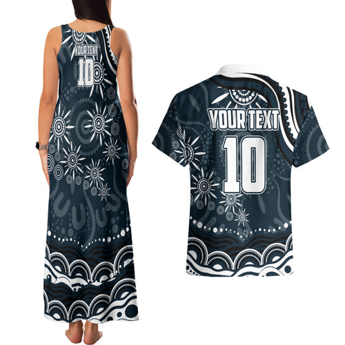 Personalized Carlton Blues Rugby Couples Matching Tank Maxi Dress and Hawaiian Shirt Aboriginal Dot Art - Dreamtime Football Mascot
