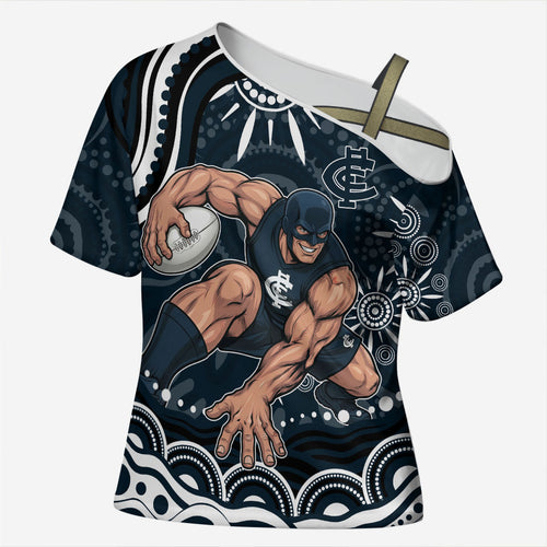 Personalized Carlton Blues Rugby Cross Shoulder Shirt Aboriginal Dot Art - Dreamtime Football Mascot