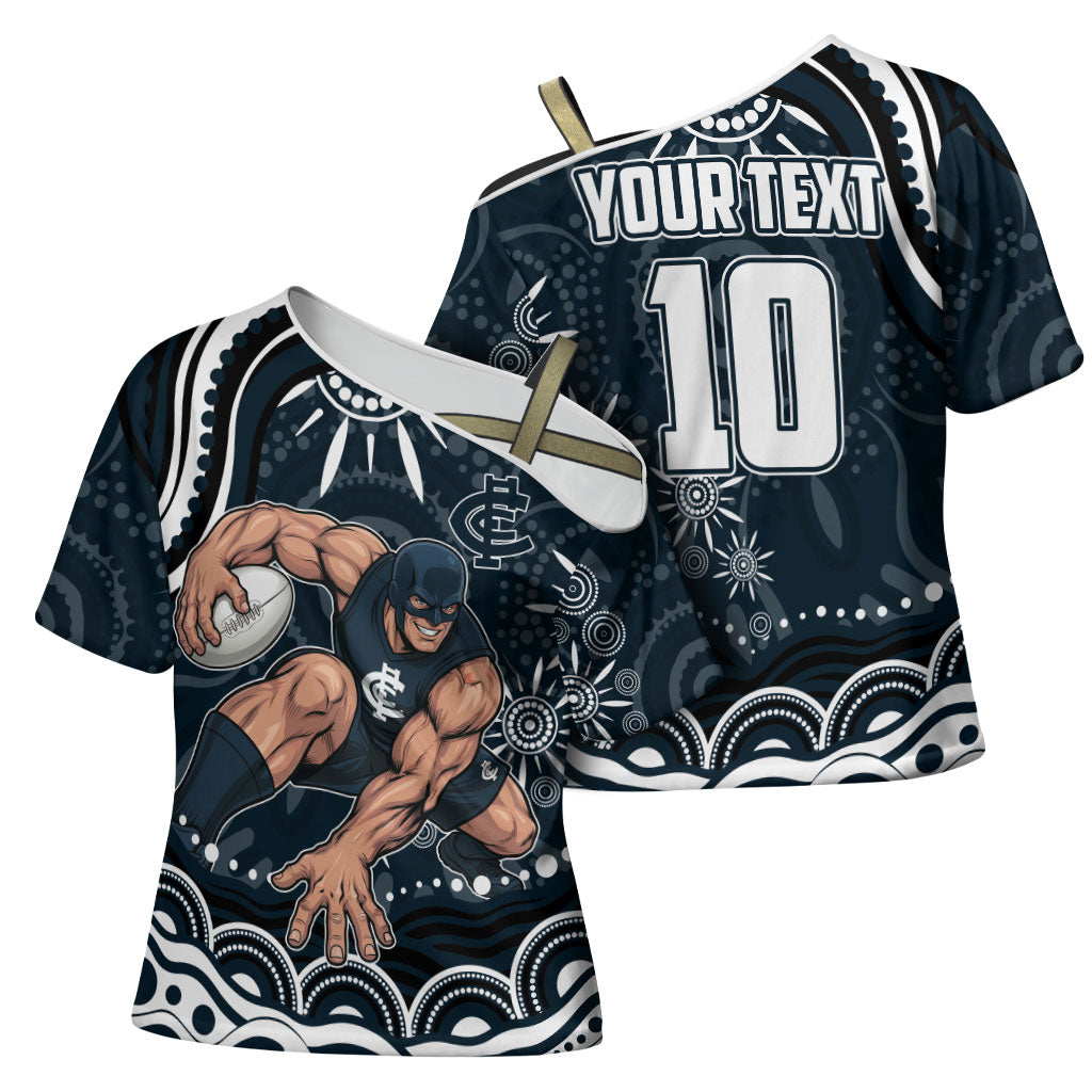 Personalized Carlton Blues Rugby Cross Shoulder Shirt Aboriginal Dot Art - Dreamtime Football Mascot