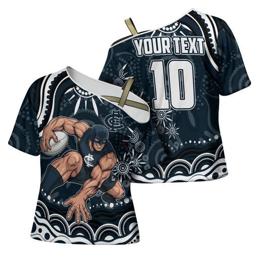 Personalized Carlton Blues Rugby Cross Shoulder Shirt Aboriginal Dot Art - Dreamtime Football Mascot
