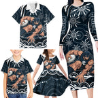 Personalized Carlton Blues Rugby Family Matching Long Sleeve Bodycon Dress and Hawaiian Shirt Aboriginal Dot Art - Dreamtime Football Mascot