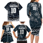 Personalized Carlton Blues Rugby Family Matching Long Sleeve Bodycon Dress and Hawaiian Shirt Aboriginal Dot Art - Dreamtime Football Mascot