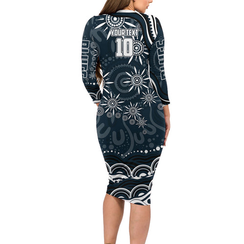 Personalized Carlton Blues Rugby Family Matching Long Sleeve Bodycon Dress and Hawaiian Shirt Aboriginal Dot Art - Dreamtime Football Mascot