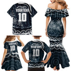 Personalized Carlton Blues Rugby Family Matching Mermaid Dress and Hawaiian Shirt Aboriginal Dot Art - Dreamtime Football Mascot