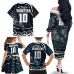 Personalized Carlton Blues Rugby Family Matching Off The Shoulder Long Sleeve Dress and Hawaiian Shirt Aboriginal Dot Art - Dreamtime Football Mascot