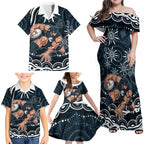 Personalized Carlton Blues Rugby Family Matching Off Shoulder Maxi Dress and Hawaiian Shirt Aboriginal Dot Art - Dreamtime Football Mascot