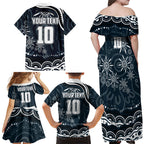 Personalized Carlton Blues Rugby Family Matching Off Shoulder Maxi Dress and Hawaiian Shirt Aboriginal Dot Art - Dreamtime Football Mascot