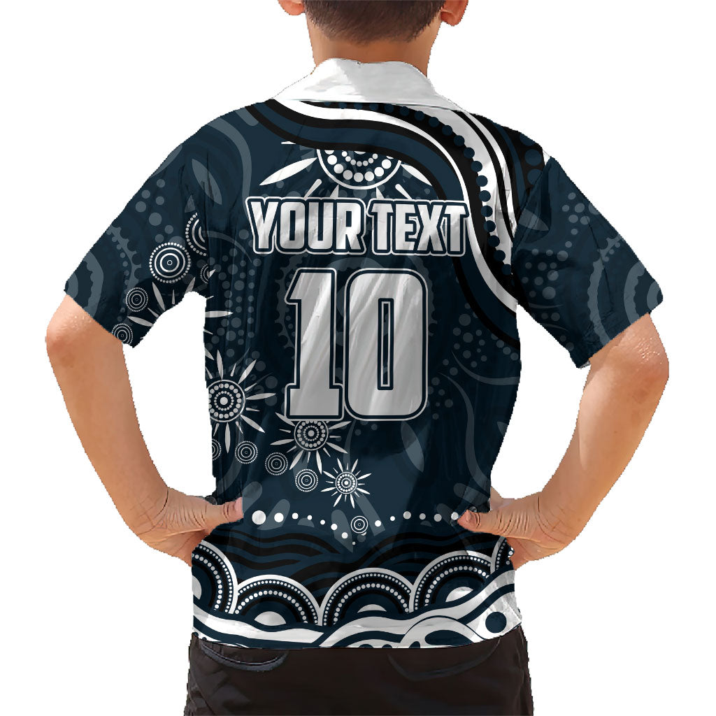 Personalized Carlton Blues Rugby Family Matching Off Shoulder Short Dress and Hawaiian Shirt Aboriginal Dot Art - Dreamtime Football Mascot