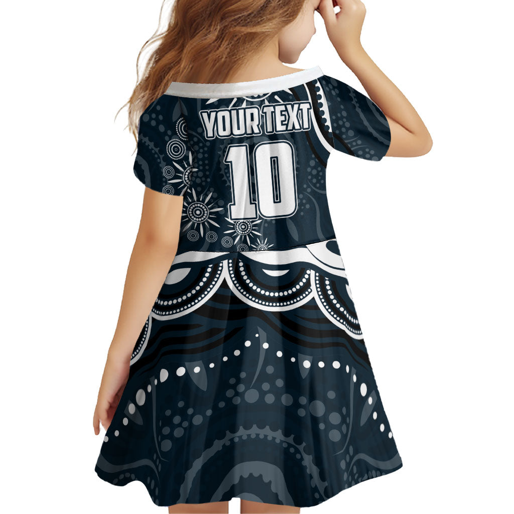 Personalized Carlton Blues Rugby Family Matching Off Shoulder Short Dress and Hawaiian Shirt Aboriginal Dot Art - Dreamtime Football Mascot