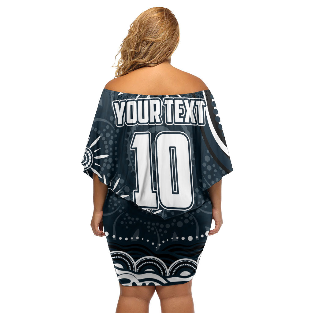 Personalized Carlton Blues Rugby Family Matching Off Shoulder Short Dress and Hawaiian Shirt Aboriginal Dot Art - Dreamtime Football Mascot