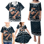 Personalized Carlton Blues Rugby Family Matching Puletasi and Hawaiian Shirt Aboriginal Dot Art - Dreamtime Football Mascot