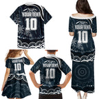 Personalized Carlton Blues Rugby Family Matching Puletasi and Hawaiian Shirt Aboriginal Dot Art - Dreamtime Football Mascot