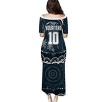 Personalized Carlton Blues Rugby Family Matching Puletasi and Hawaiian Shirt Aboriginal Dot Art - Dreamtime Football Mascot