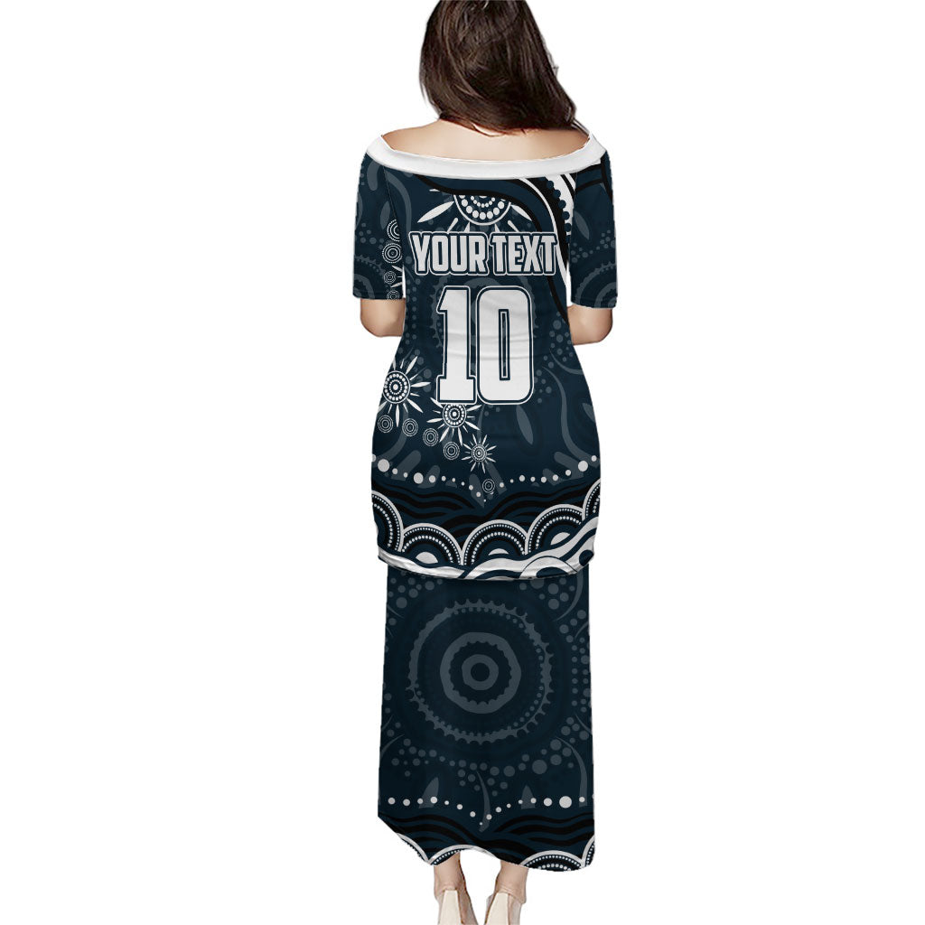 Personalized Carlton Blues Rugby Family Matching Puletasi and Hawaiian Shirt Aboriginal Dot Art - Dreamtime Football Mascot