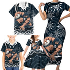Personalized Carlton Blues Rugby Family Matching Short Sleeve Bodycon Dress and Hawaiian Shirt Aboriginal Dot Art - Dreamtime Football Mascot