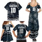 Personalized Carlton Blues Rugby Family Matching Summer Maxi Dress and Hawaiian Shirt Aboriginal Dot Art - Dreamtime Football Mascot